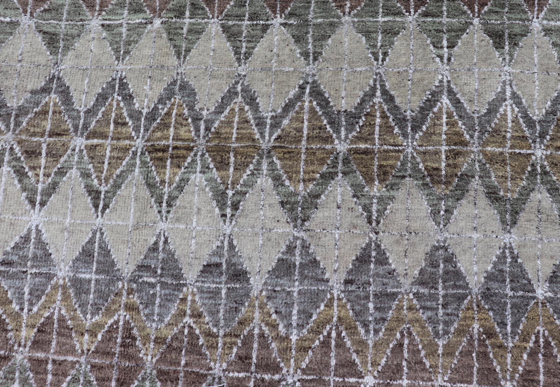 Indiano Tappeto moderno scandinavo con motivi a diamante ripetuti 10 x 12 in vendita