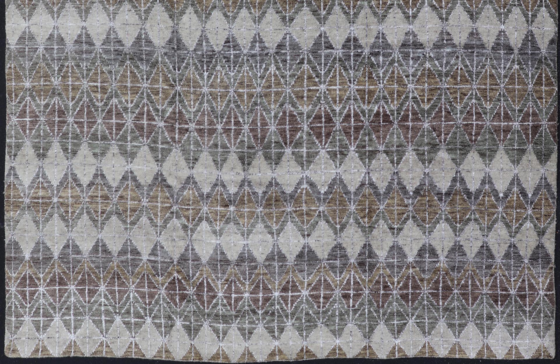 Lana Tappeto moderno scandinavo con motivi a diamante ripetuti 10 x 12 in vendita