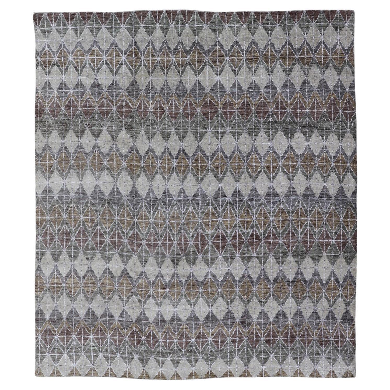 Tappeto moderno scandinavo con motivi a diamante ripetuti 10 x 12 in vendita