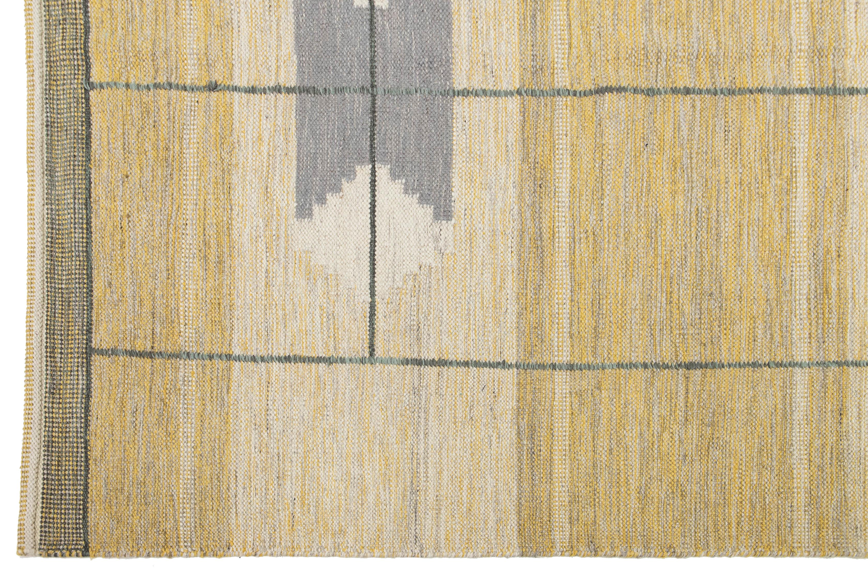 XXI secolo e contemporaneo Tappeto in lana beige a trama piatta in stile scandinavo moderno con disegno geometrico in vendita