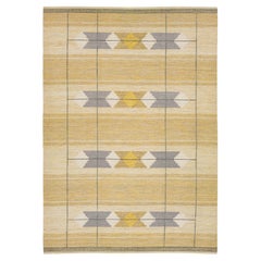 Modern Scandinavian Style Flat-Weave Beige Wool Rug With Geometric Design