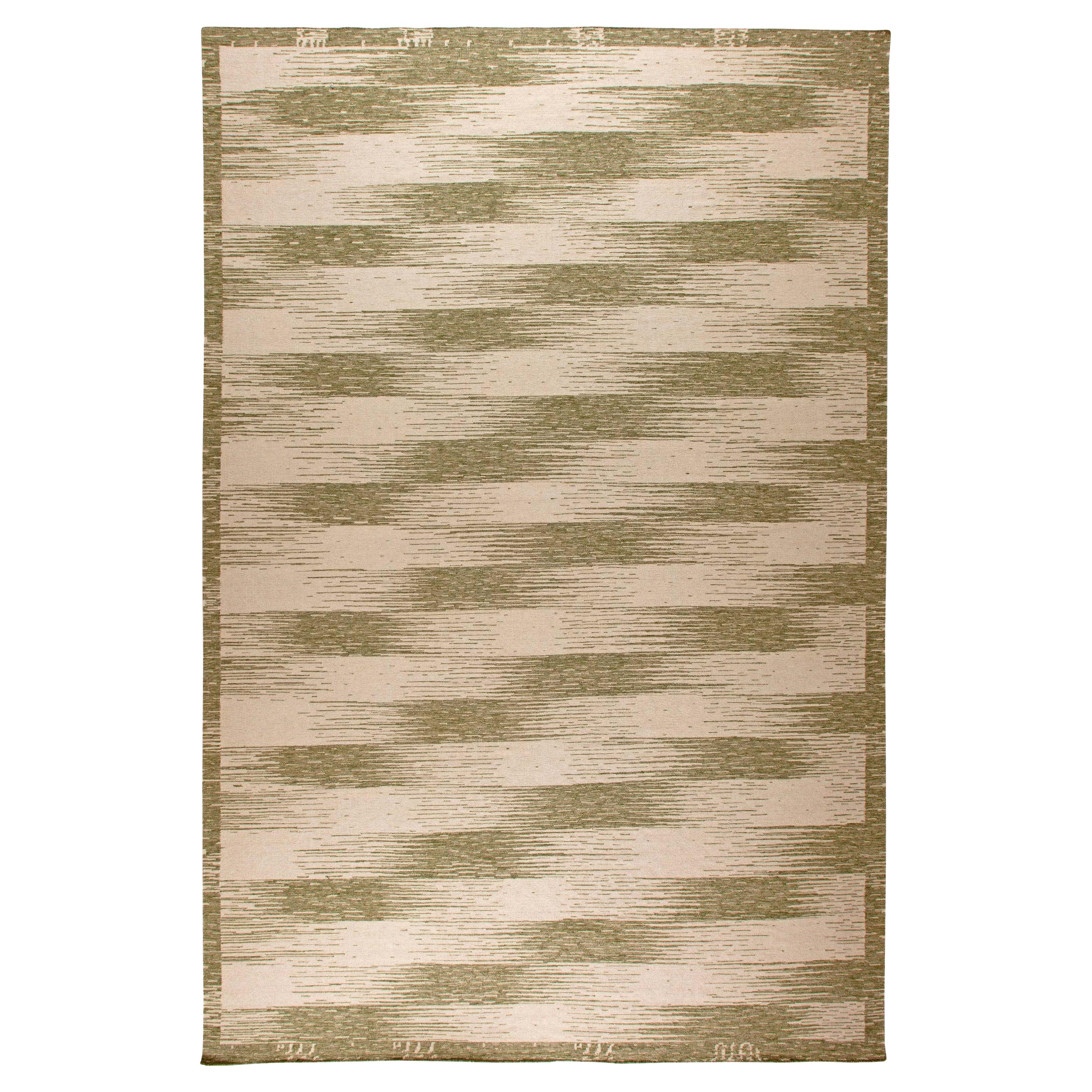 Tappeto in lana in stile scandinavo moderno con design "Forel" in verde di Doris Leslie Blau in vendita