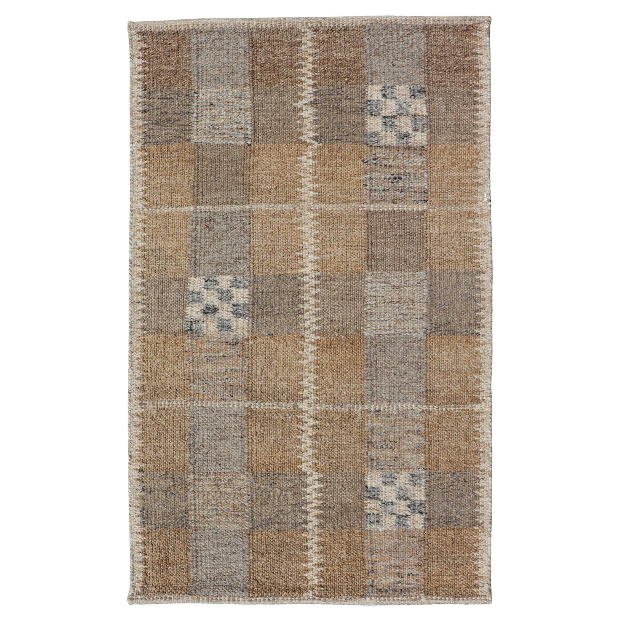  Modern Scandinavian/Swedish Box Design Rug with Earthy Color Tone's With Gray For Sale