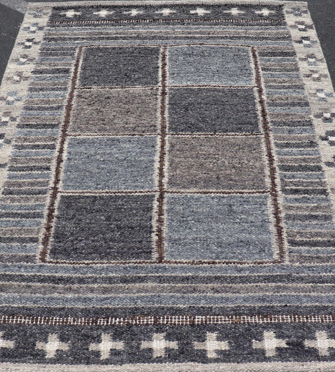 Modern Scandinavian/Swedish Design Rug in Blue, Charcoal, Gray and Cream For Sale 4