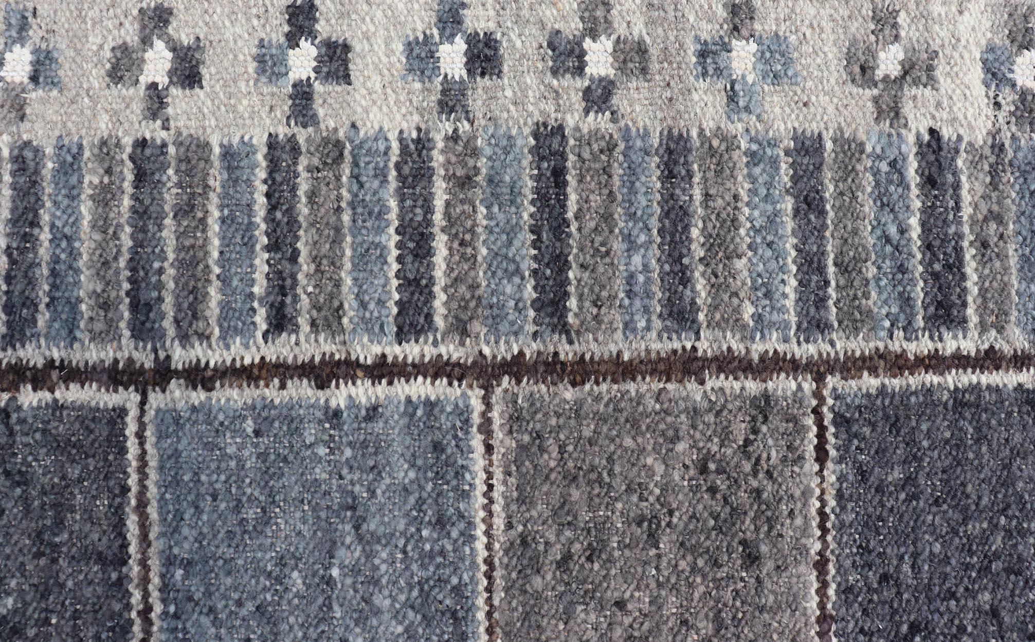 Hand-Woven Modern Scandinavian/Swedish Design Rug in Blue, Charcoal, Gray and Cream For Sale