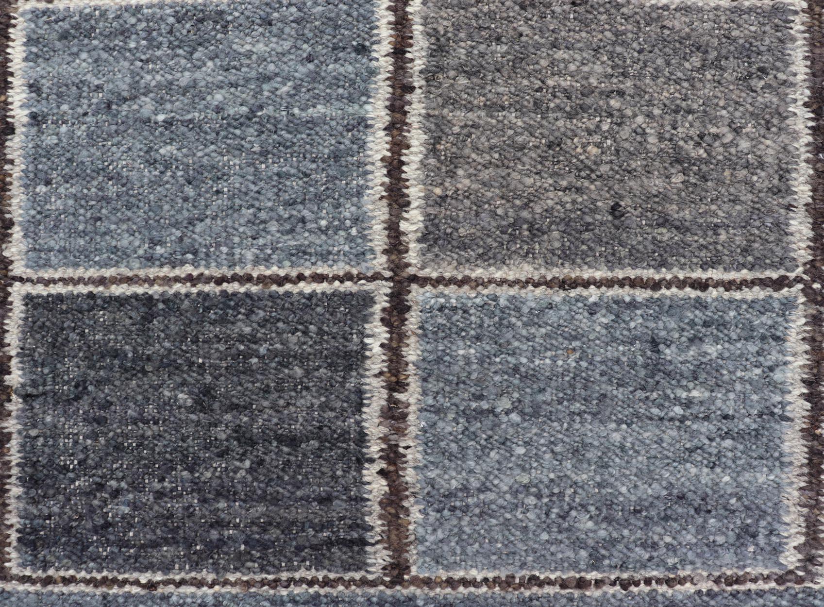 Contemporary Modern Scandinavian/Swedish Design Rug in Blue, Charcoal, Gray and Cream For Sale