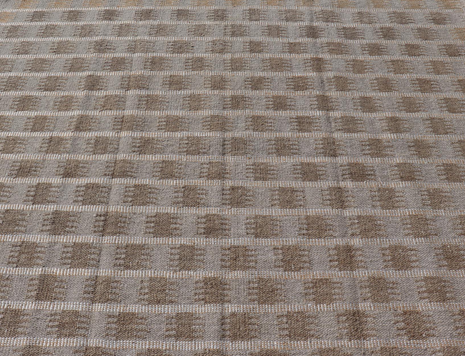 Moderner skandinavischer/schweizer Flachgewebe-Teppich im geometrischen Design in Erdtönen in Flachgewebe im Angebot 2