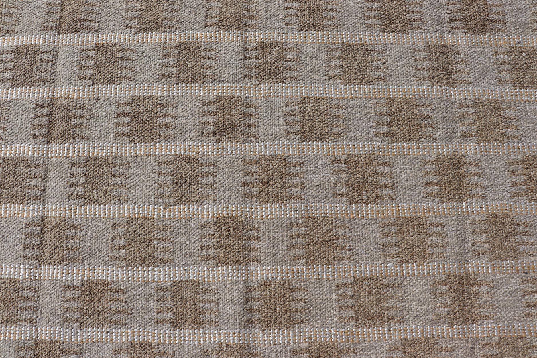 Moderner skandinavischer/schweizer Flachgewebe-Teppich im geometrischen Design in Erdtönen in Flachgewebe im Angebot 3