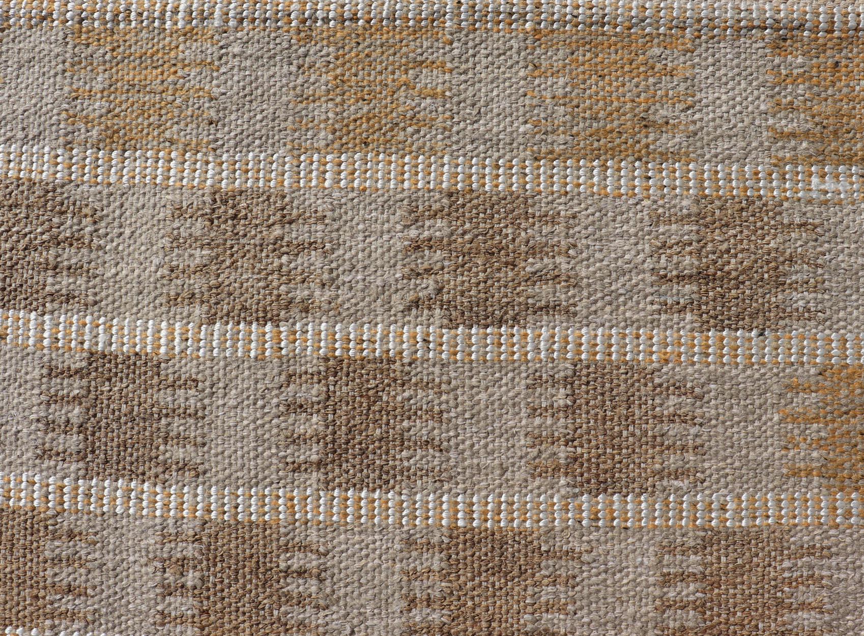 Moderner skandinavischer/schweizer Flachgewebe-Teppich im geometrischen Design in Erdtönen in Flachgewebe (Skandinavische Moderne) im Angebot