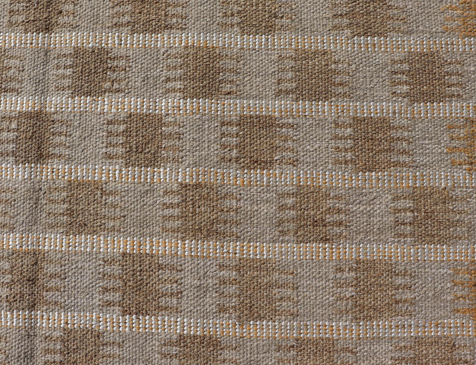 Moderner skandinavischer/schweizer Flachgewebe-Teppich im geometrischen Design in Erdtönen in Flachgewebe (Indisch) im Angebot