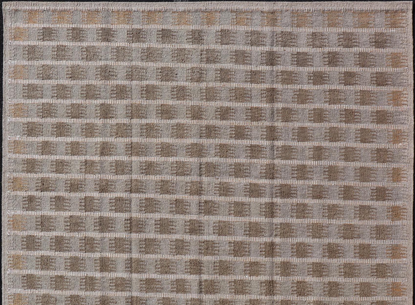 Moderner skandinavischer/schweizer Flachgewebe-Teppich im geometrischen Design in Erdtönen in Flachgewebe (Handgeknüpft) im Angebot
