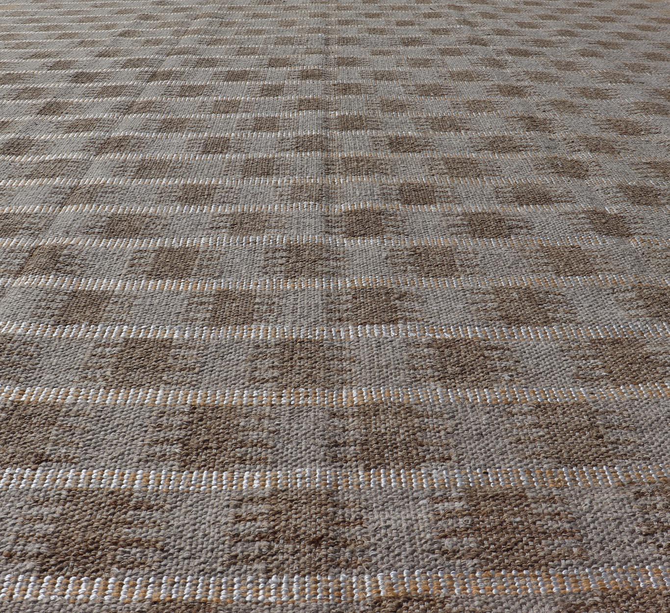 Moderner skandinavischer/schweizer Flachgewebe-Teppich im geometrischen Design in Erdtönen in Flachgewebe im Angebot 1