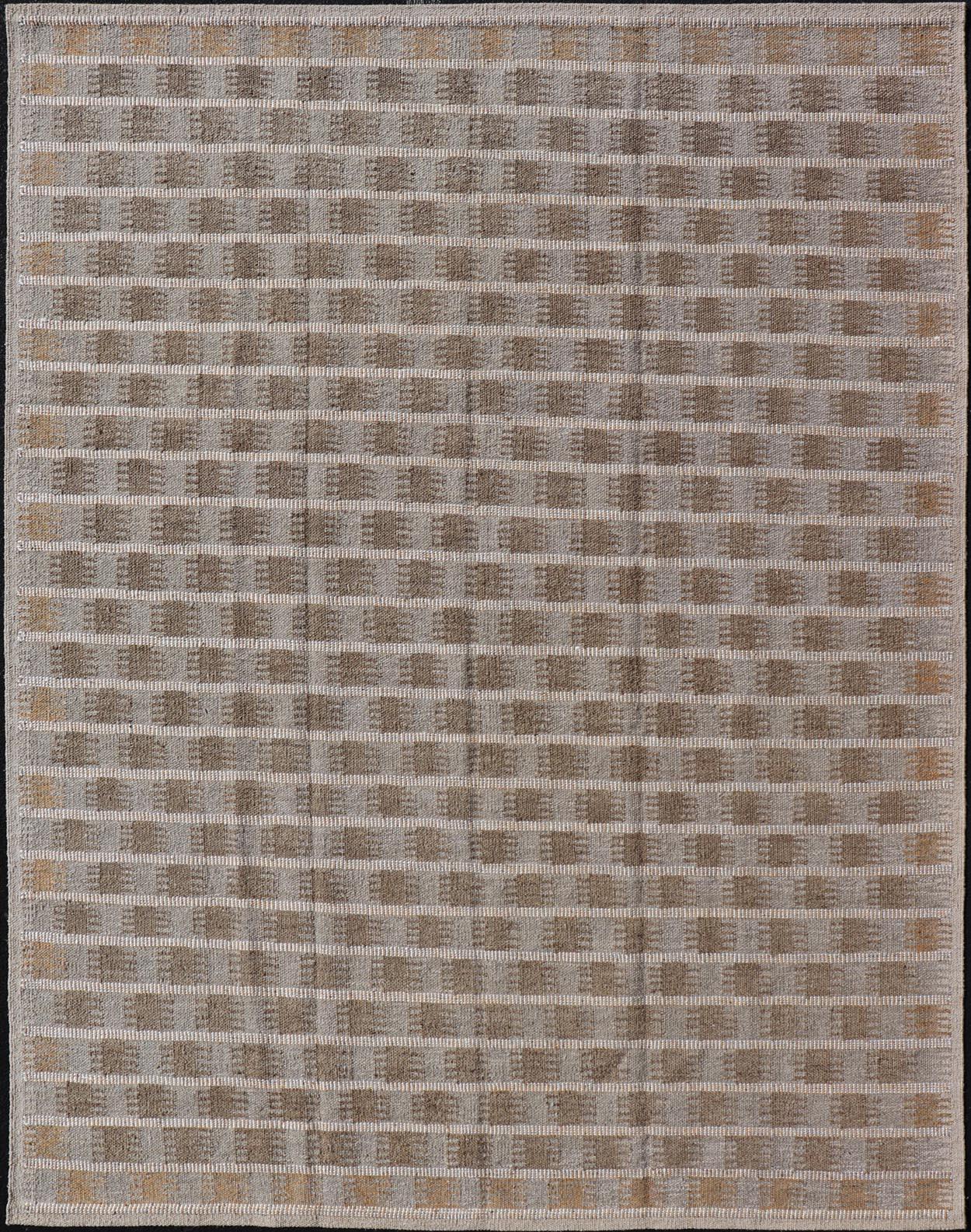 Moderner skandinavischer/schweizer Flachgewebe-Teppich im geometrischen Design in Erdtönen in Flachgewebe im Angebot