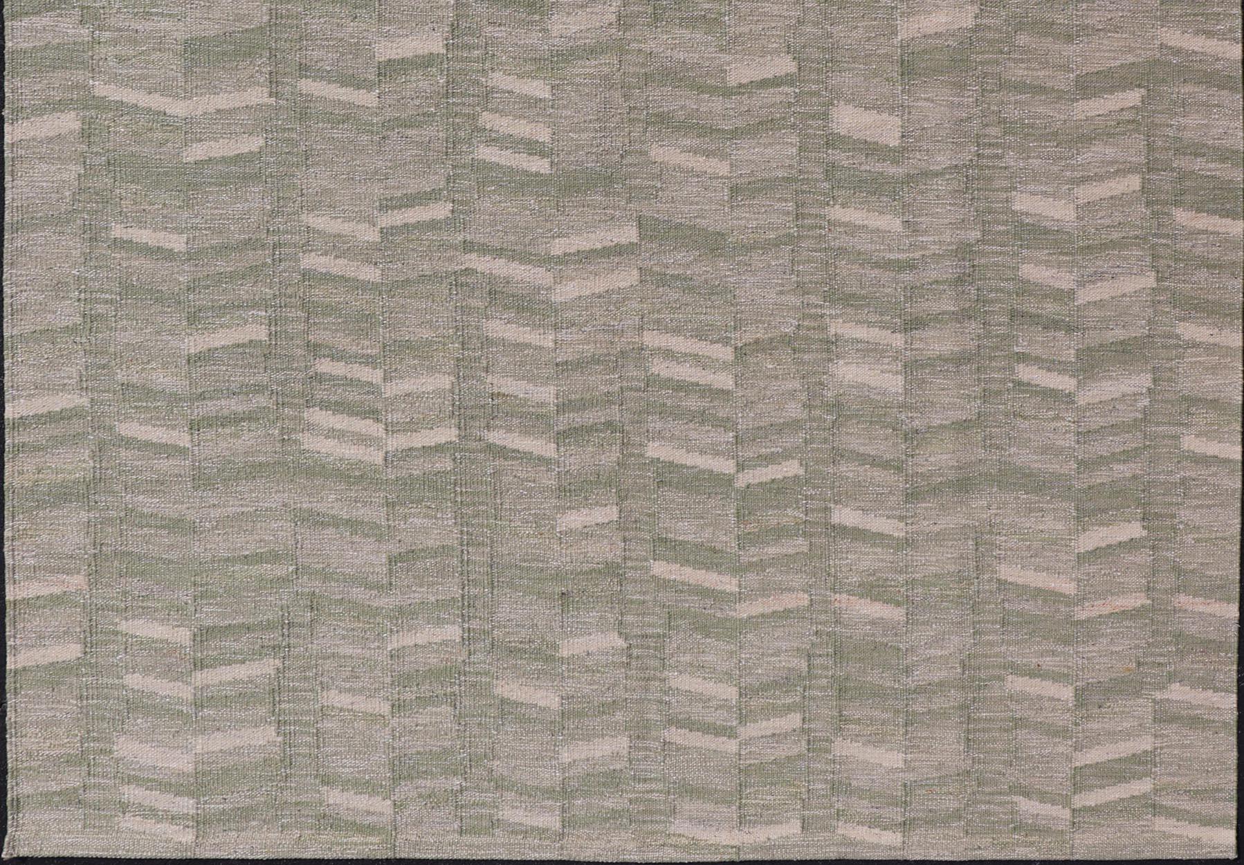 Moderner skandinavischer/schweizer Flachgewebe-Teppich im geometrischen Design in Grüntönen in Grüntönen im Angebot 2