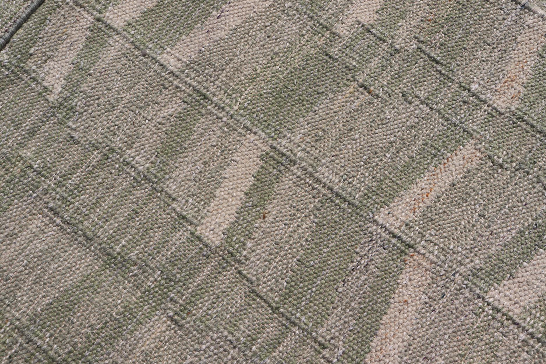 Moderner skandinavischer/schweizer Flachgewebe-Teppich im geometrischen Design in Grüntönen in Grüntönen im Angebot 3
