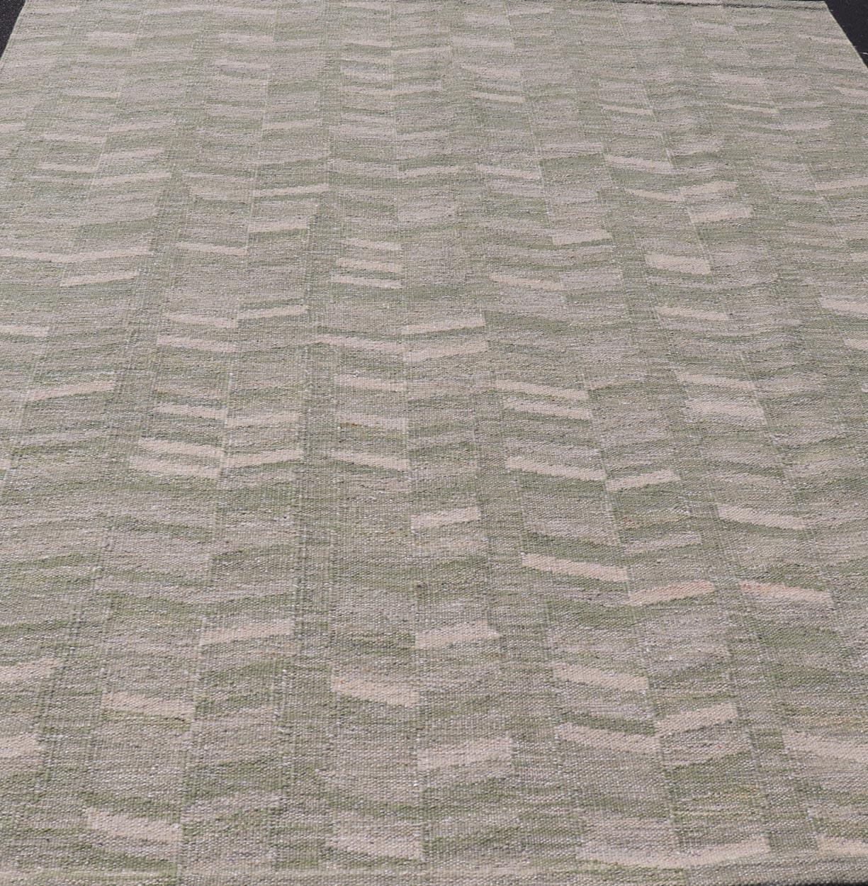 Modern Scandinavian/Swedish Flat Weave Geometric Design Rug in Green Tones. Keivan Woven Arts rug, RJK-27959, country of origin / type: Scandinavian / Scandinavian Modern Flat Weave.
Measures: 9'2 x 12'0 
This Scandinavian rug is inspired by the