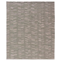Moderner skandinavischer/schweizer Flachgewebe-Teppich im geometrischen Design in Grüntönen in Grüntönen