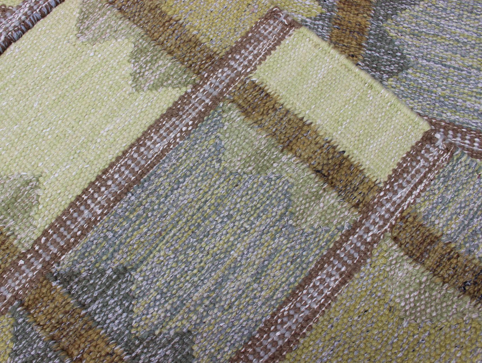 Modern Scandinavian/Swedish Geometric Design Rug in Light Yellow Green and Gray 1