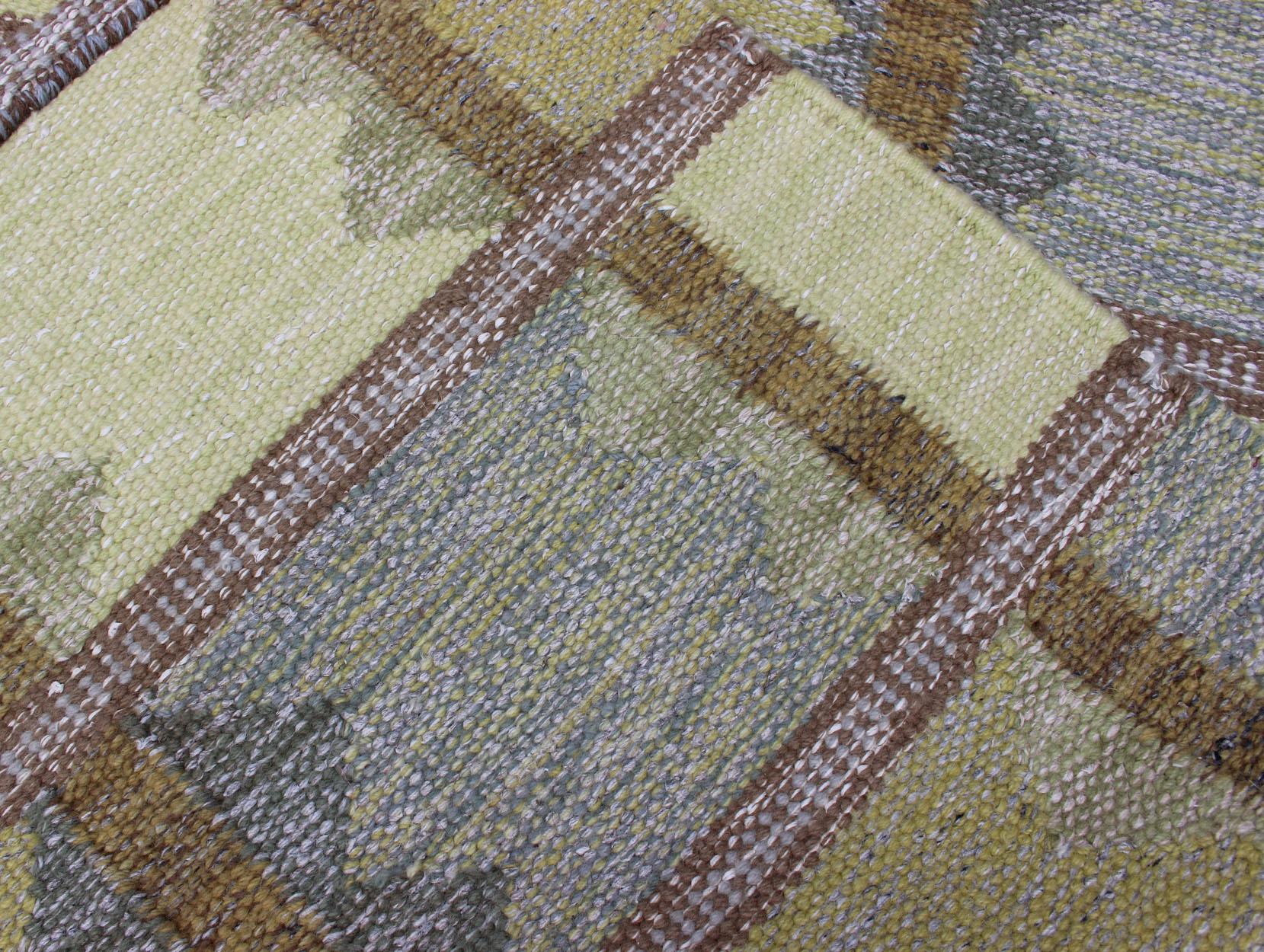 Modern Scandinavian/Swedish Geometric Design Rug in Light Yellow Green and Gray  1