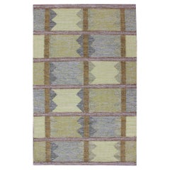 Modern Scandinavian/Swedish Geometric Design Rug in Light Yellow Green and Gray 