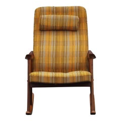 Modern Scandinavian Westnofa Yellow Pattern Teak Rocking Chair by Ingmar Relling