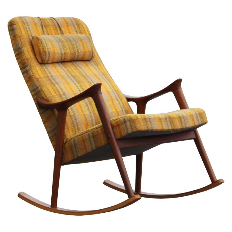 Modern Scandinavian Westnofa Yellow Pattern Teak Rocking Chair by ...