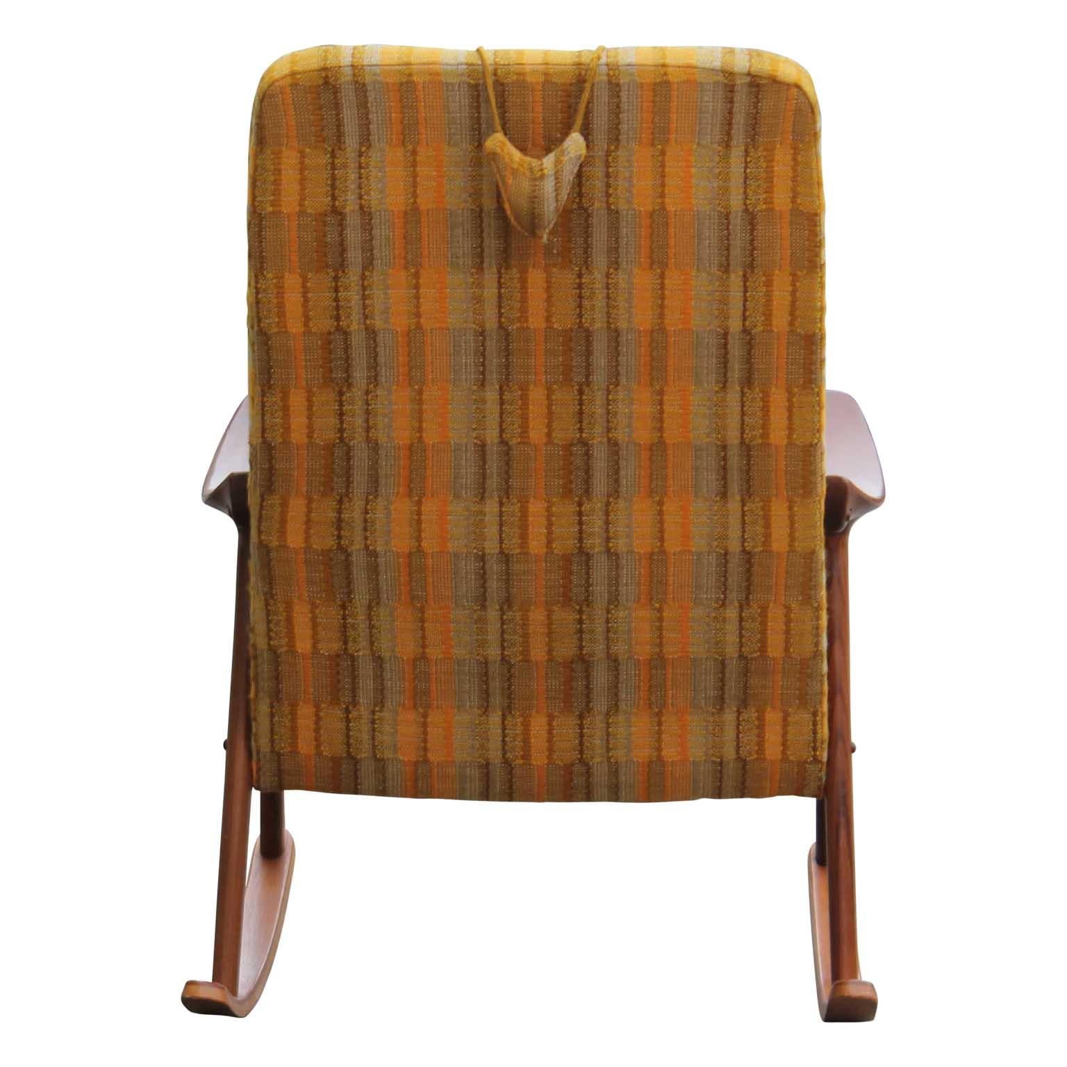 Mid-Century Modern Modern Scandinavian Westnofa Yellow Pattern Teak Rocking Chair by Ingmar Relling