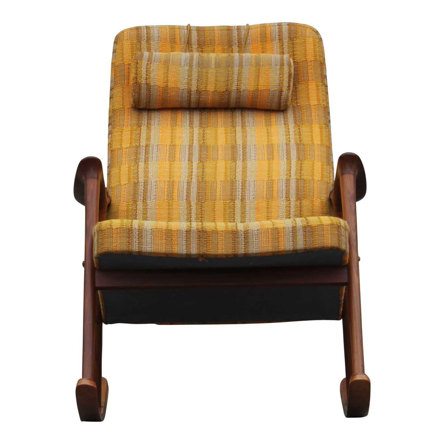 Modern Scandinavian Westnofa Yellow Pattern Teak Rocking Chair by Ingmar Relling