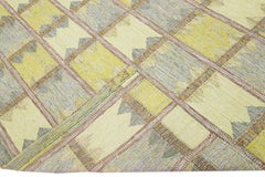 Modern Scandinavian Yellow and Gray Handmade Geometric Room SizeWool Rug
