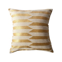 Modern Scarpa Circus Ivory Hand Embroidered Striped Wool Throw Pillow Cover