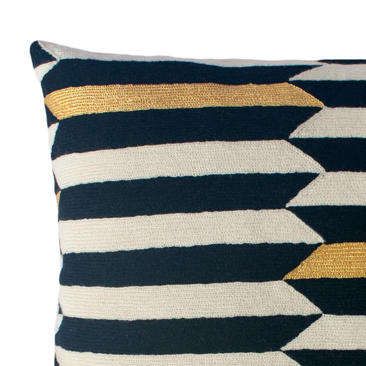 Modern Scarpa Piano Hand Embroidered Striped Wool Throw Pillow Cover In New Condition In Westfield, NJ