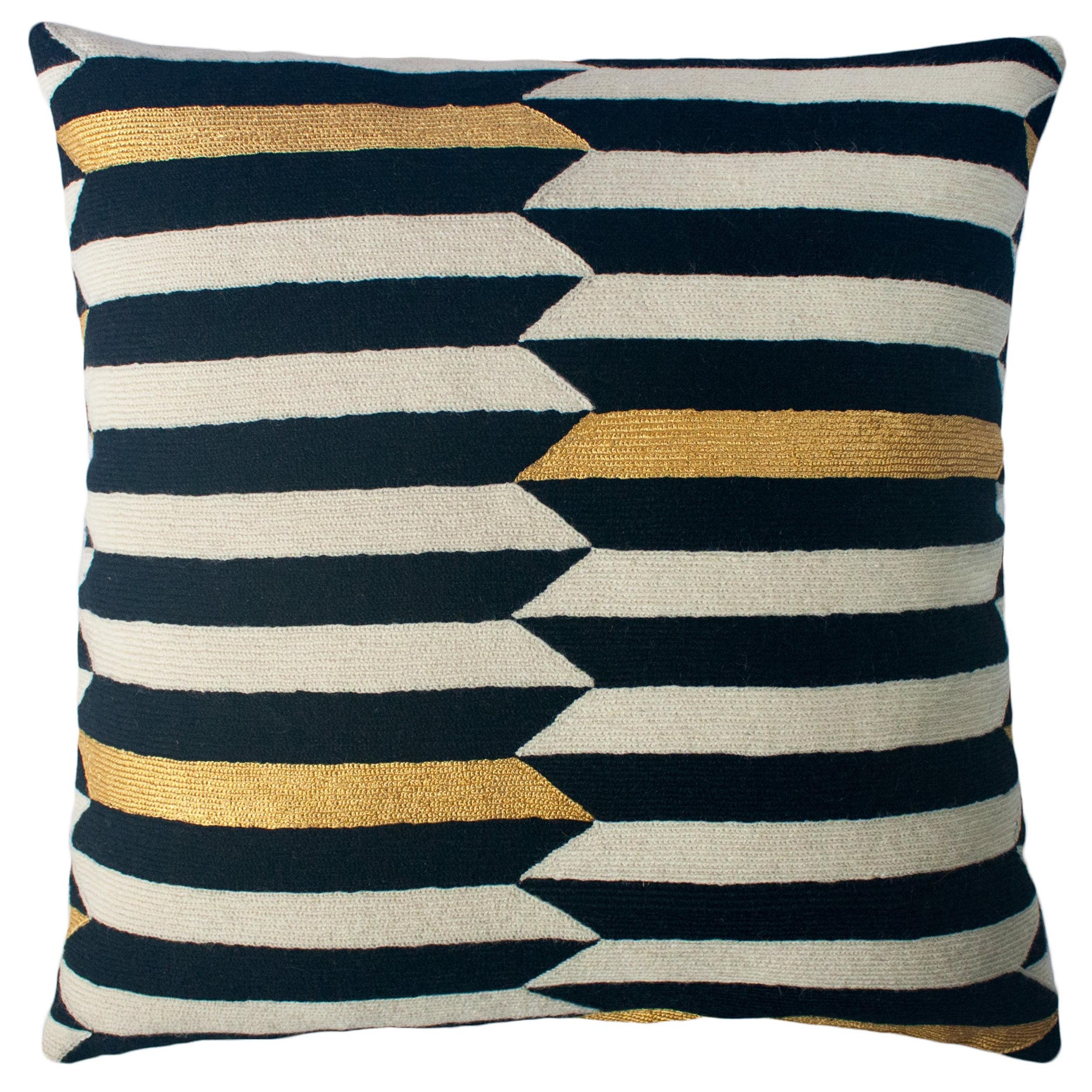 Modern Scarpa Piano Hand Embroidered Striped Wool Throw Pillow Cover