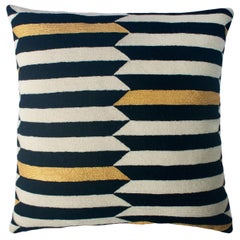 Modern Scarpa Piano Hand Embroidered Striped Wool Throw Pillow Cover