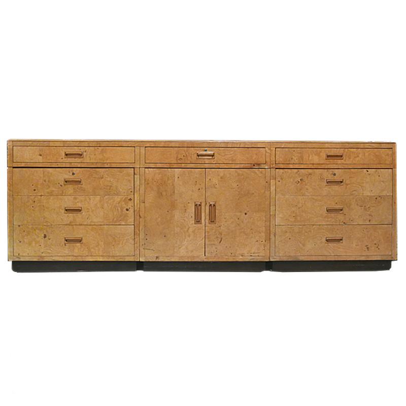 Stunning and solid piece consists of 3 separate chests that make up the bottom portion while the top three drawers is a single unit that sits on top. Bottom pieces can be adjusted so that the banks of drawers and the cabinet can be configured