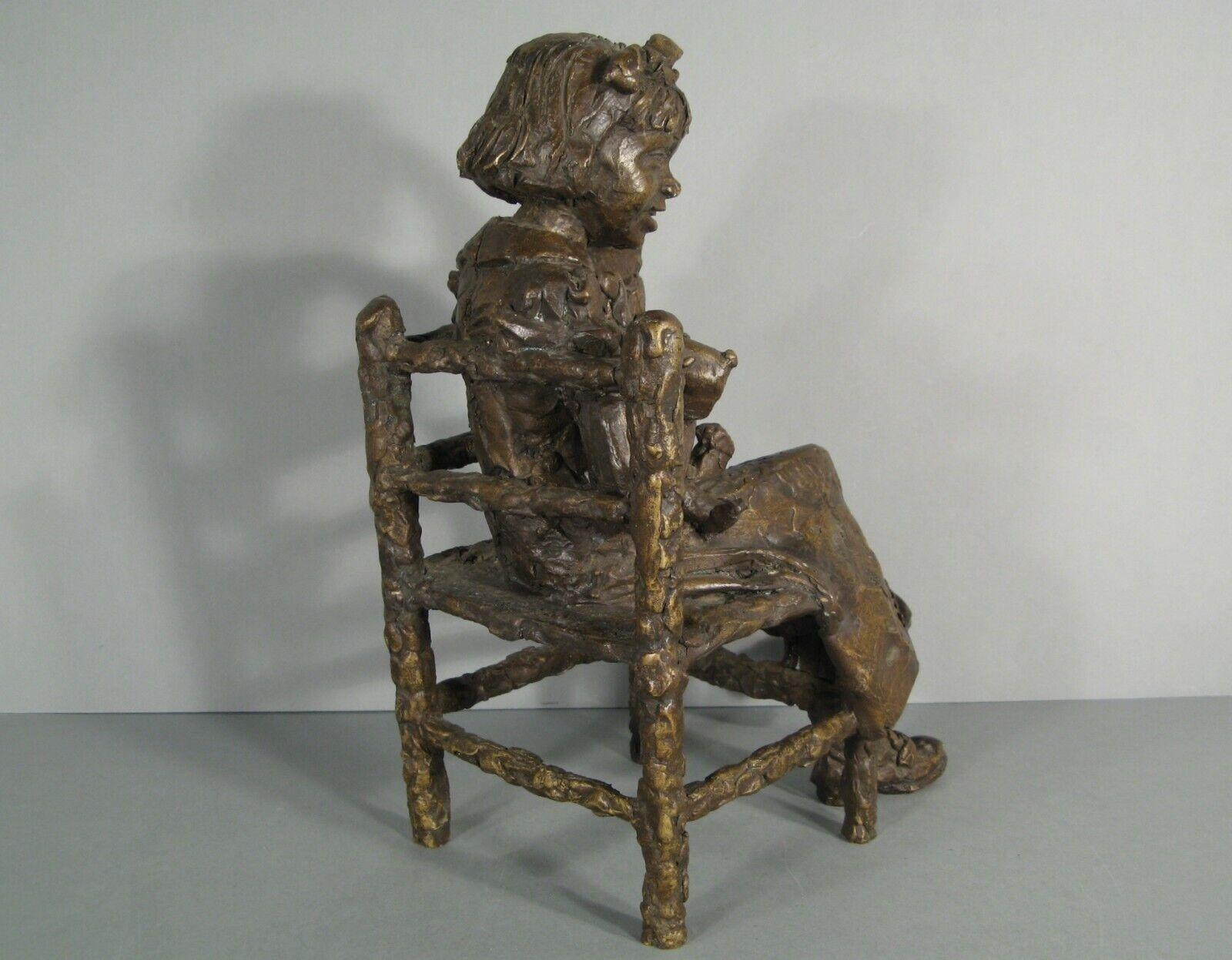 Modern School Bronze Sculpture: Smiling Young Girl with Fox Terrier Dog - 1Y159 2
