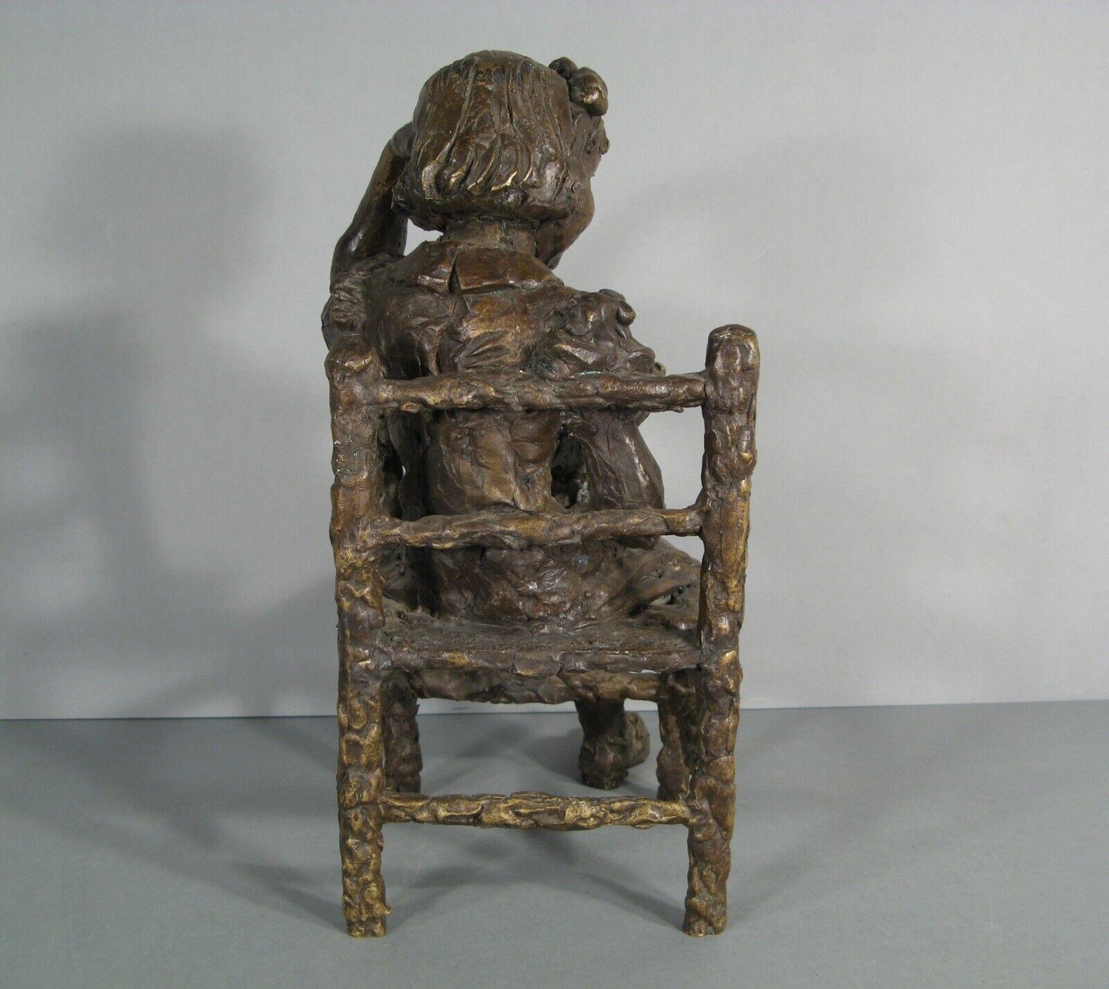 Modern School Bronze Sculpture: Smiling Young Girl with Fox Terrier Dog - 1Y159 3