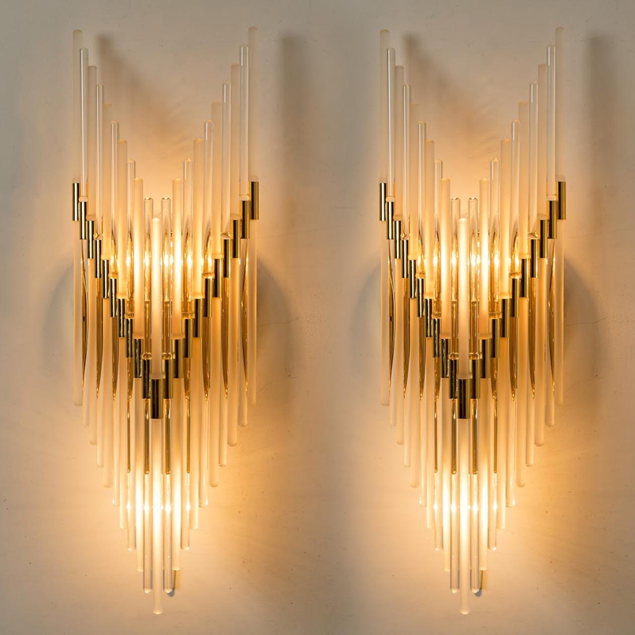 Italian Modern Sciolari Glass Rod Waterfall Wall Sconces for Lightolier, 1970