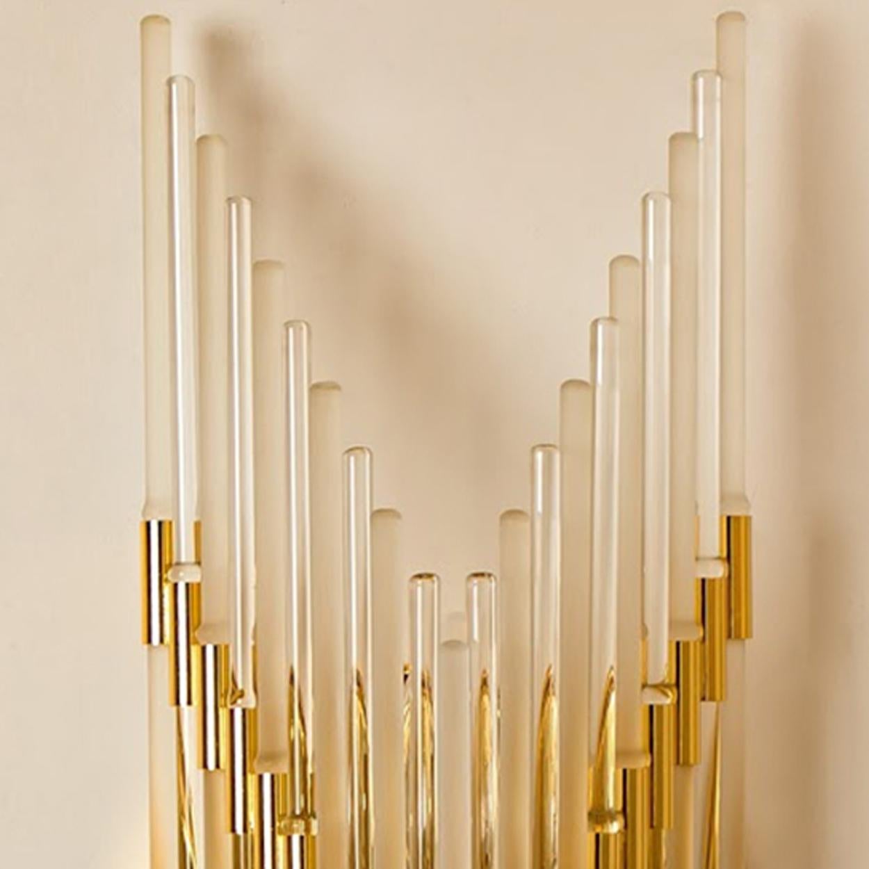 Brass Modern Sciolari Glass Rod Waterfall Wall Sconces for Lightolier, 1970