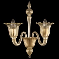 Modern Sconce 2 arms, Rigadin Golden Leaf Murano Glass by Multiforme in Stock