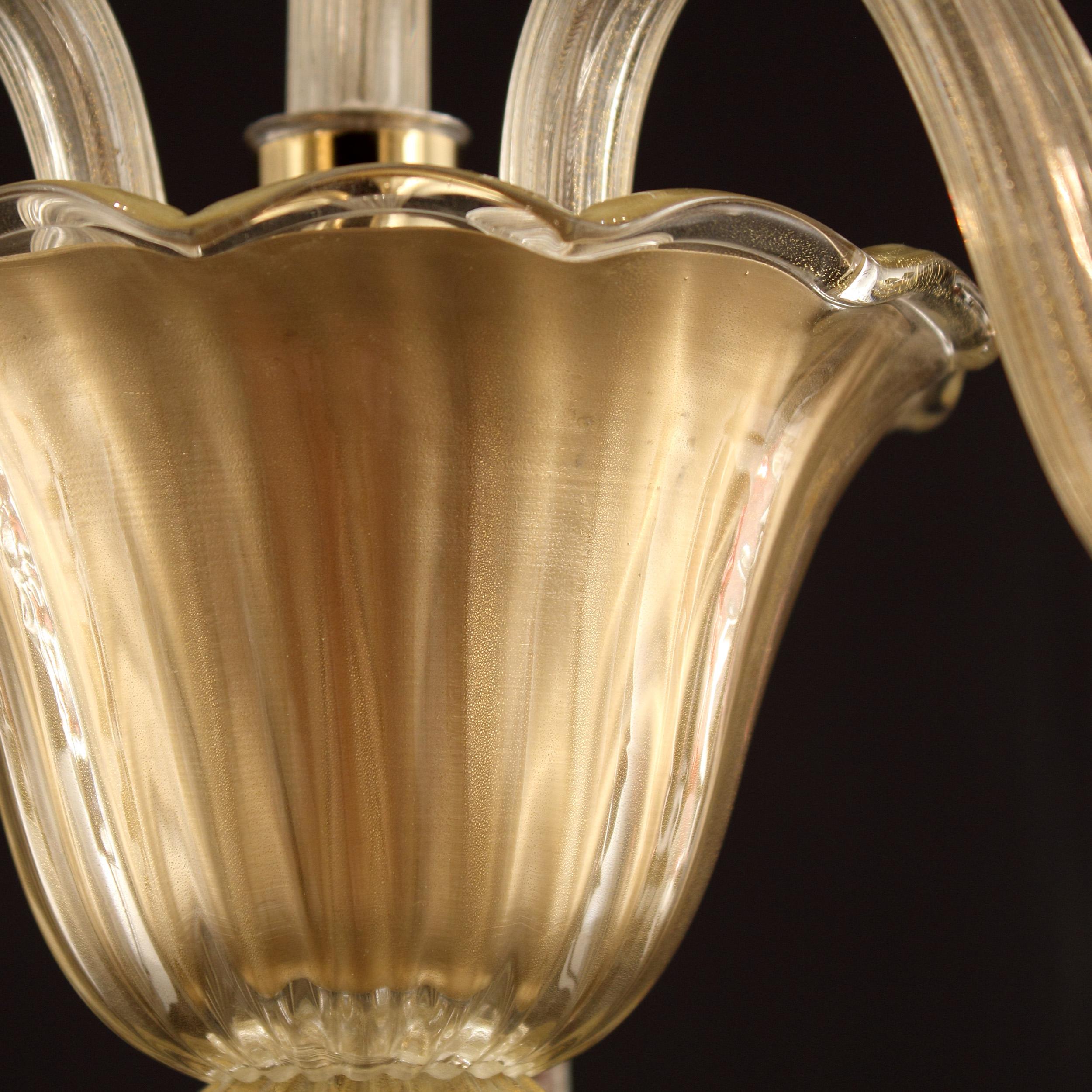 XXI secolo e contemporaneo Applique moderna a 2 bracci, vetro di Murano a foglia d'oro Rigadin di Multiforme in stock in vendita