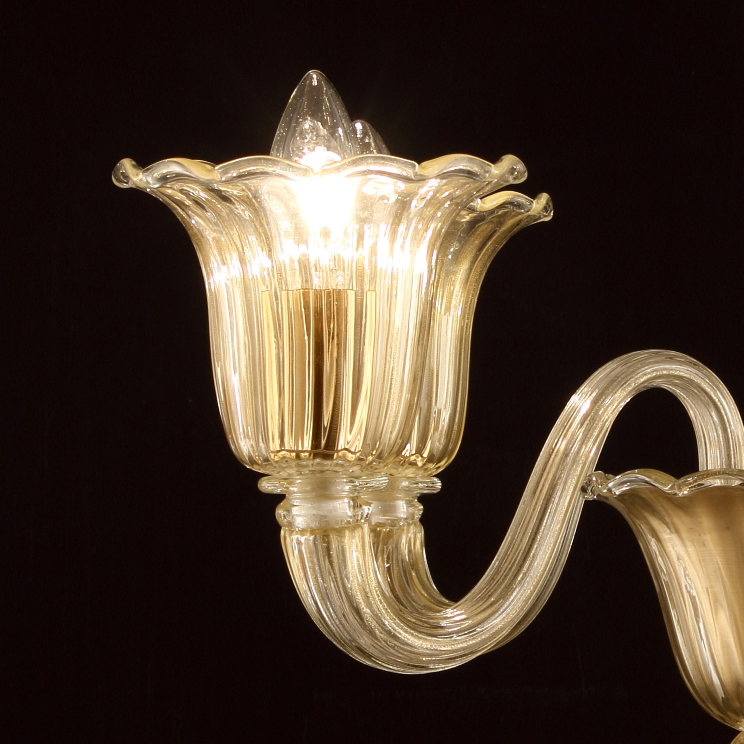 Modern Sconce 2 arms, Rigadin Golden Leaf Murano Glass by Multiforme in Stock For Sale 2
