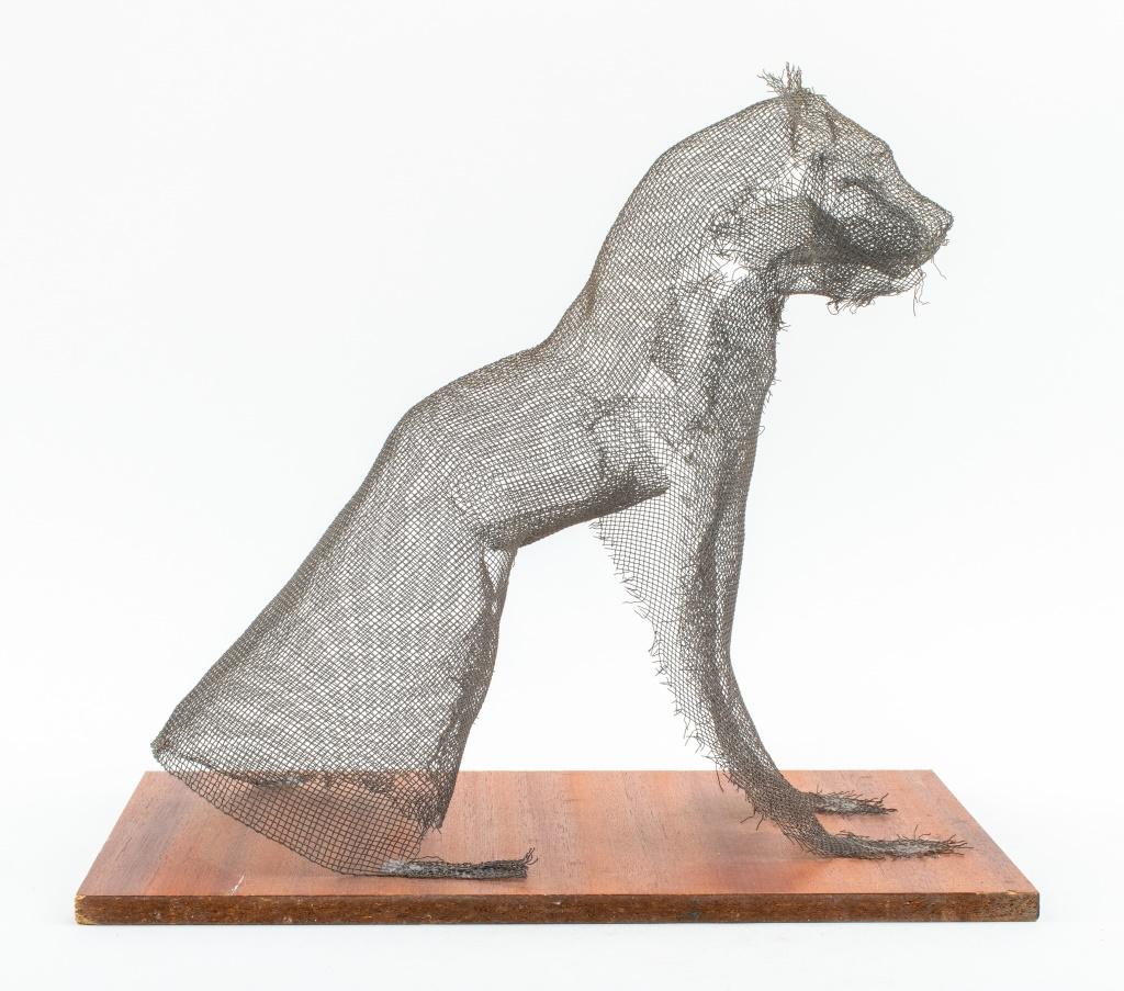 Metal Modern Screen Sculpture of Seated Feline