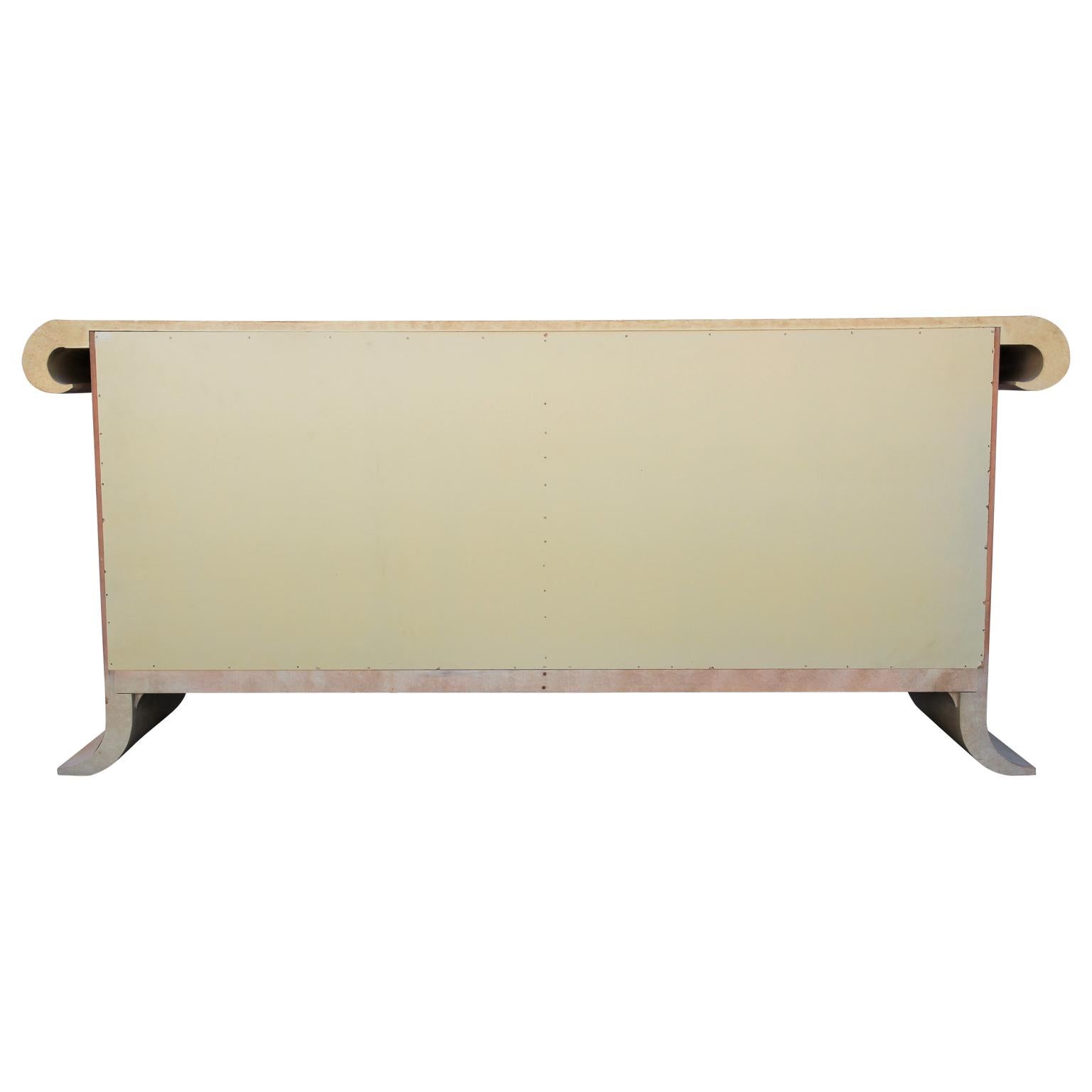 Modern Scroll Top Cream Sideboard or Credenza in the Style of Karl Springer 1