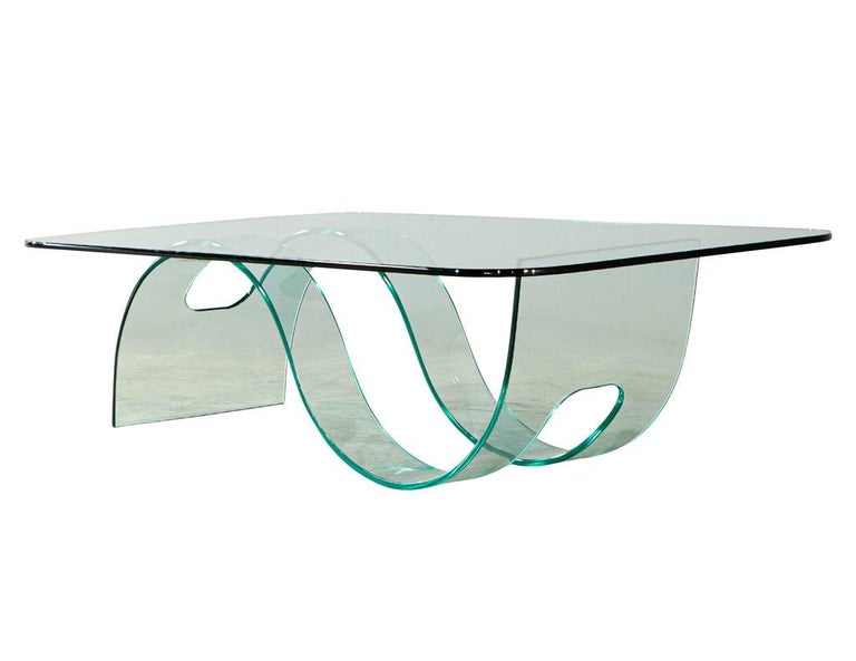 Modern Sculpted Curved Glass Coffee Table For Sale at 1stDibs