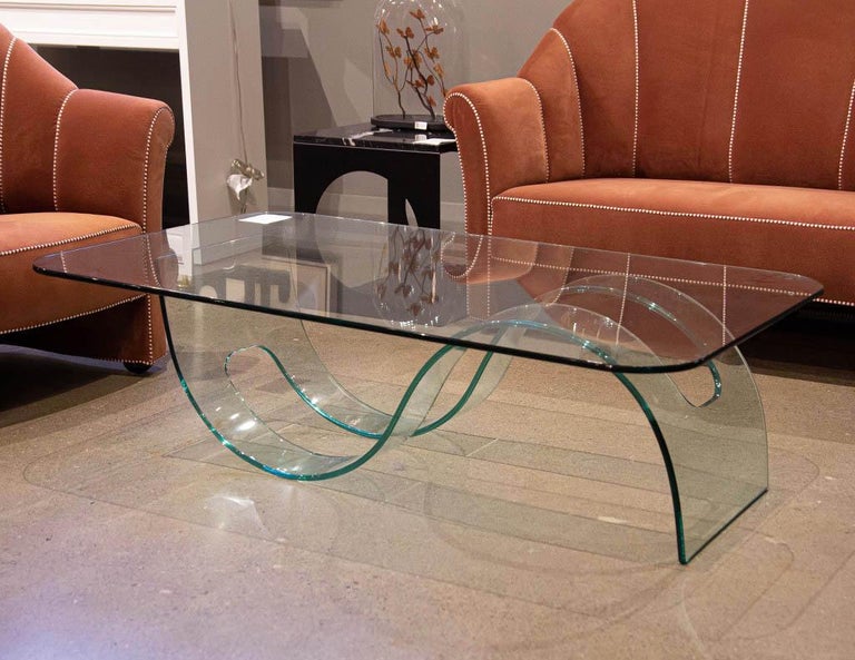 Modern Sculpted Curved Glass Coffee Table For Sale at 1stDibs