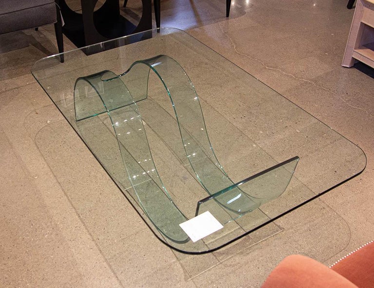 Modern Sculpted Curved Glass Coffee Table For Sale at 1stDibs