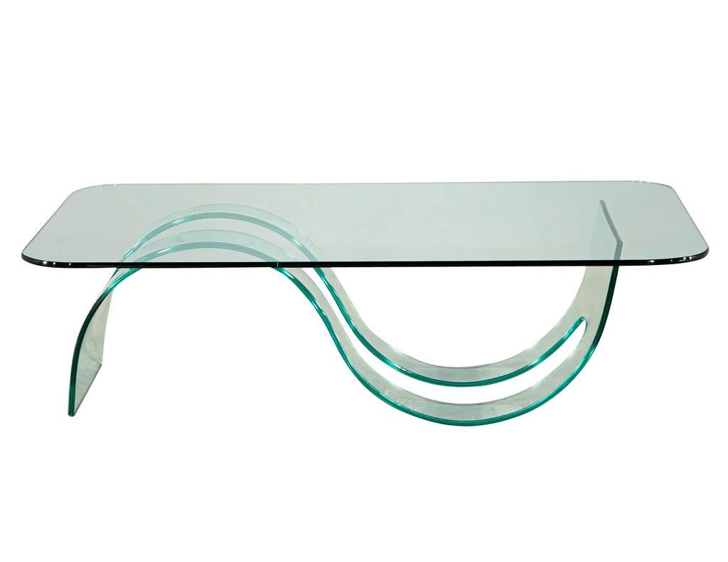 American Modern Sculpted Curved Glass Coffee Table For Sale