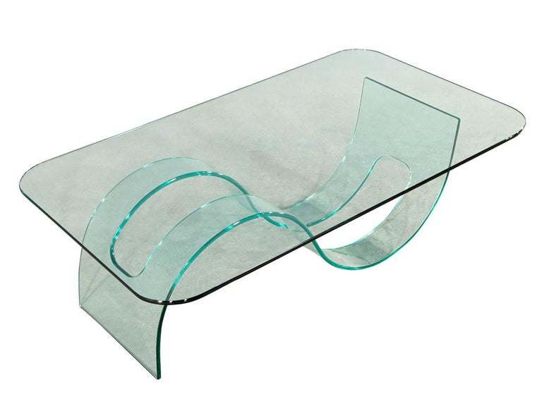 Modern Sculpted Curved Glass Coffee Table For Sale at 1stDibs
