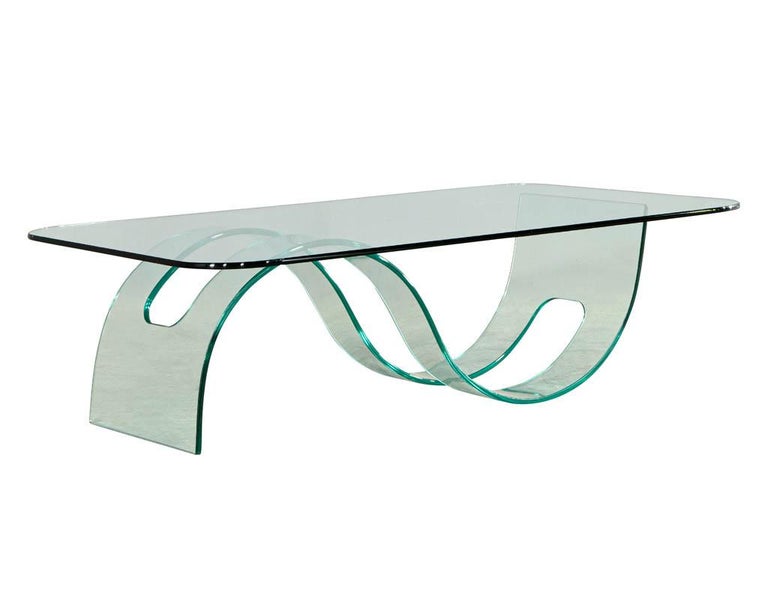Modern Sculpted Curved Glass Coffee Table For Sale at 1stDibs