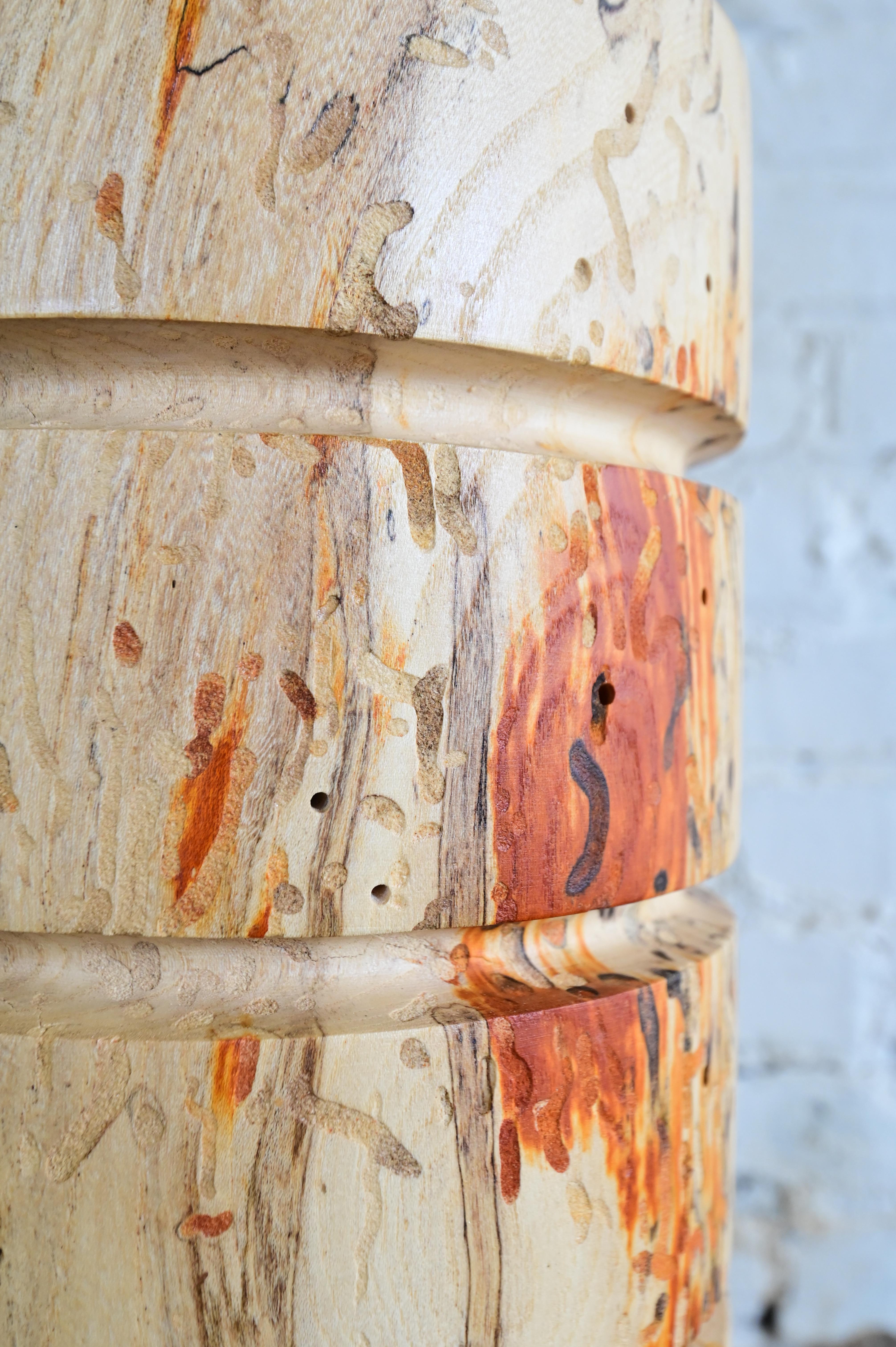 Wood Modern Sculpted Pillar End Table For Sale
